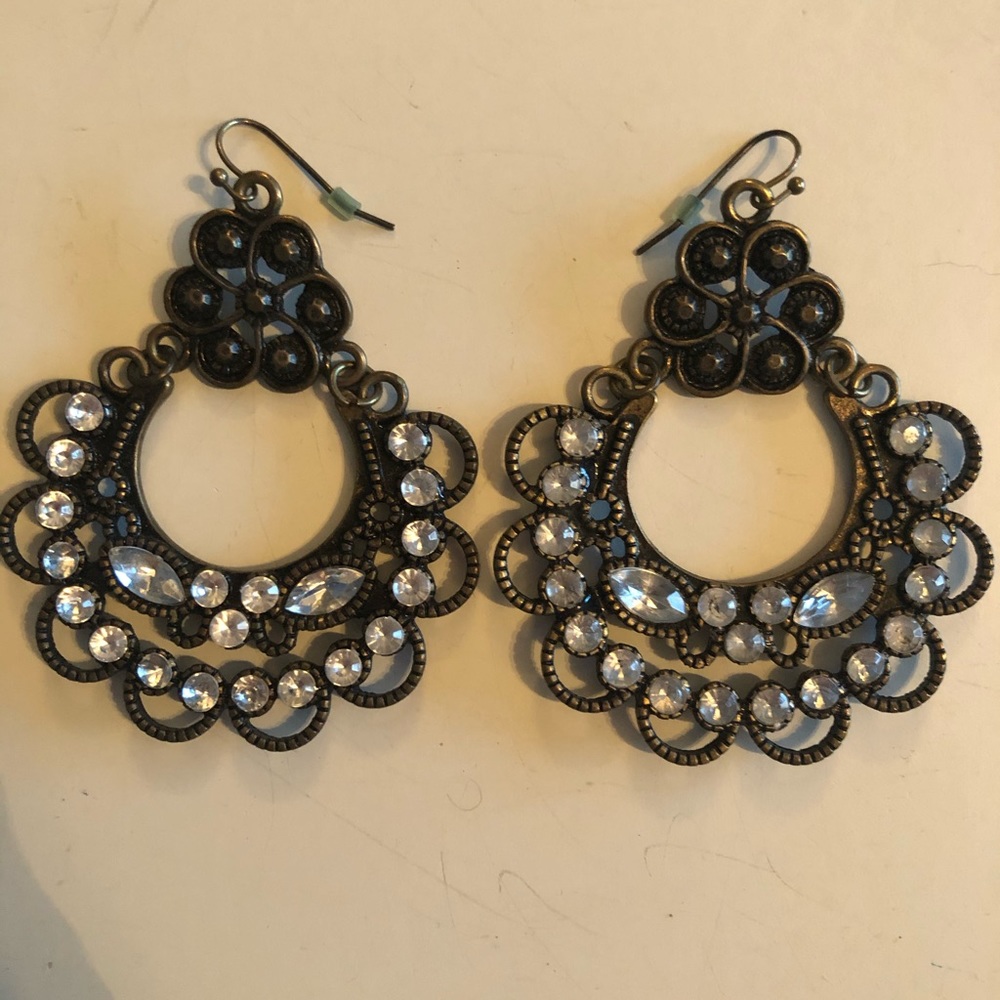 Gold and gem stone chandelier earrings